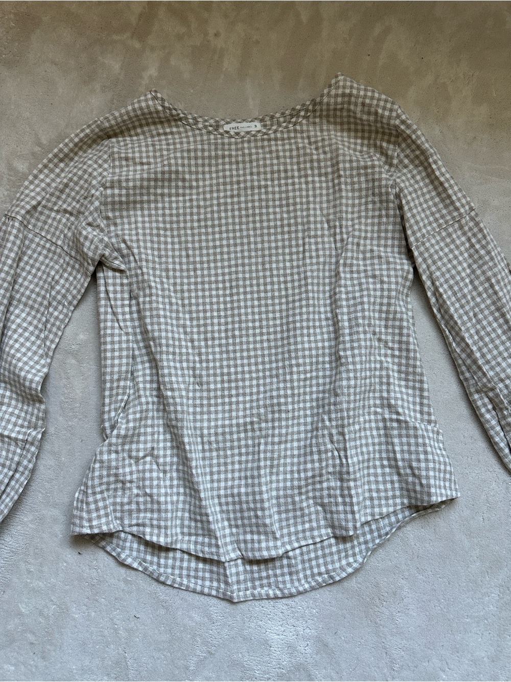 Free the label Cream and Taupe Gingham Balloon Sleeve Blouse - Picture 4 of 9